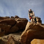 Hans van Ôt Woud, a mapping researcher and the health and safety officer of Crew 125 EuroMoonMars B mission, collects geologic samples