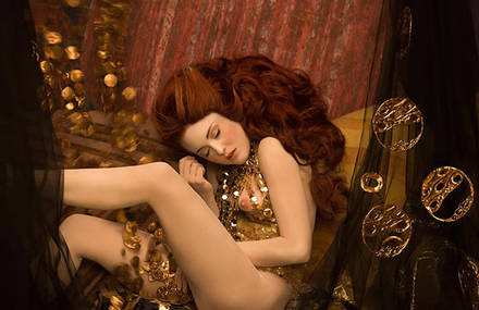 Models Recreating Gustav Klimt Golden Paintings