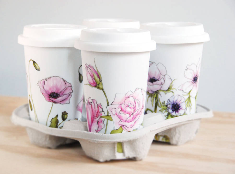 Delicate Floral Hand Painted Coffee Cups Media