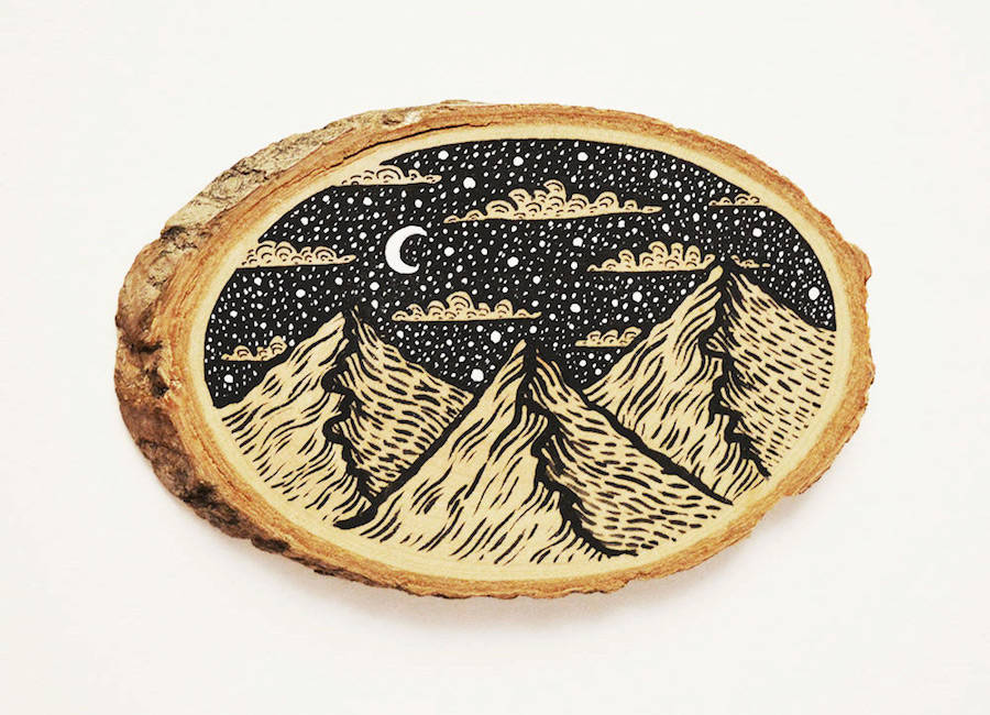 Wood Slices Decorated with Paintings and Illustrations Media