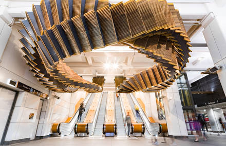 Sculptural Installation Made from Historic Wood Escalators in Sydney