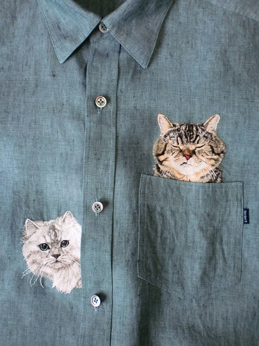 hiroko kubota embroiders cats onto shirt pockets • craft • frankie